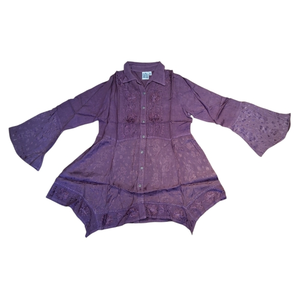 NEW! S Parsley & Sage Grape Button-Front Blouse with Bell Sleeves 4156 - Picture 2 of 8